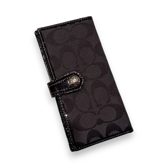 Coach Signature Black Checkbook Wallet – Classic & Functional - Picture 1 of 5